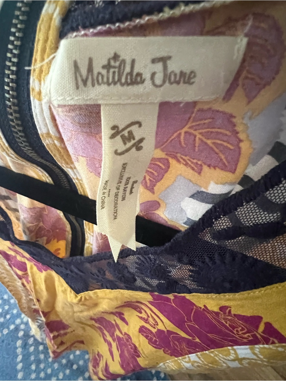 Matilda Jane Yellow Midi Dress with Magenta Floral and Navy Trim - Picture 3 of 3